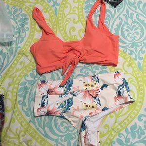 Peach and floral bikini, never worn
